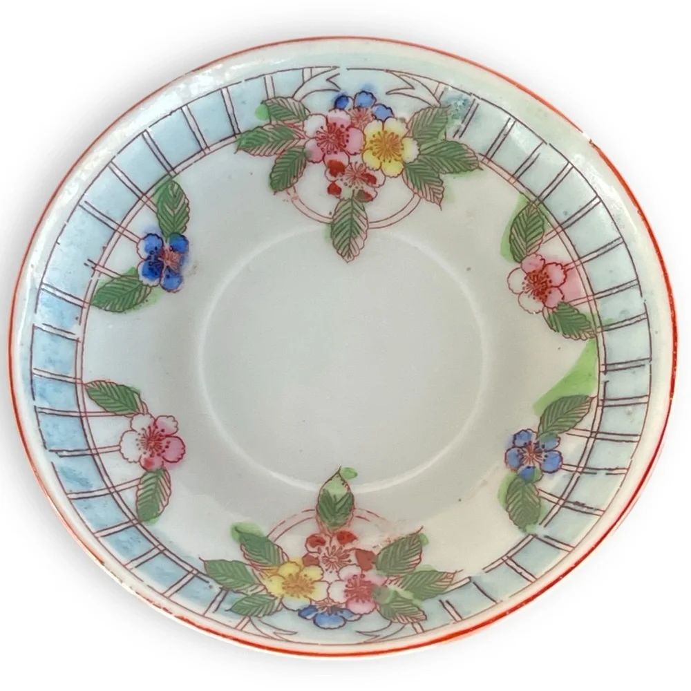 Post War Floral Patterned Porcelain Demitasse Teacup Saucer 5pc. Set